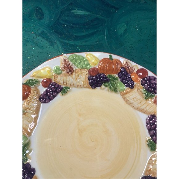 PAC ~ Cornucopia Autumn Decor Four Footed Ceramic Candle Dish ~ YaY! - Picture 2 of 11